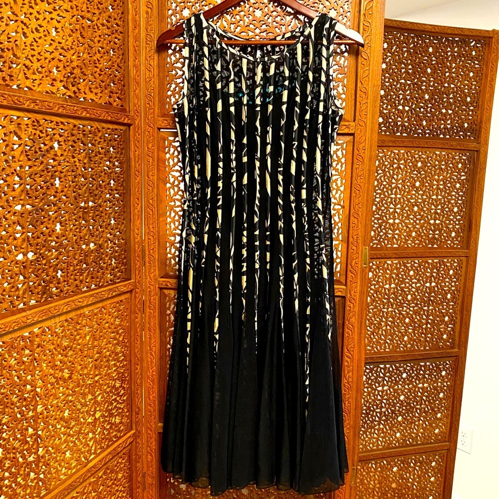 🚺 Xscape black dress with vertical gold details